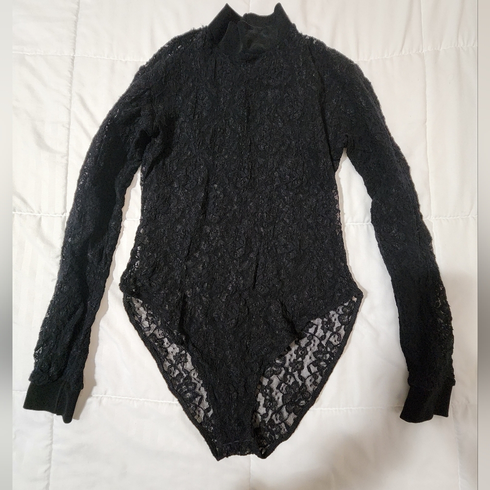 Bodysuit, sheer lacy stretch fabric